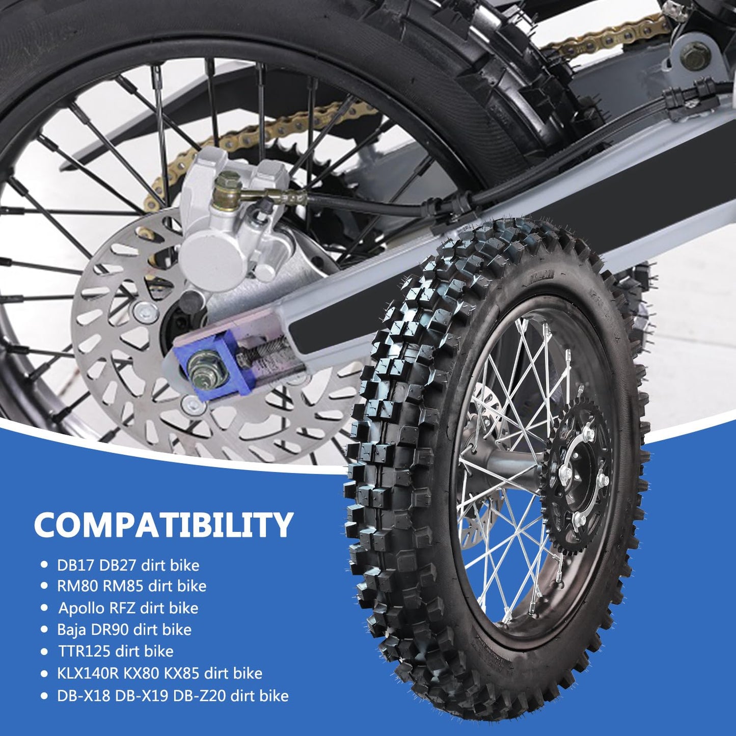 RUIQIMOTO 3.00-14 90/100-14 Rear And 2.75x17 70/100-17 Front Wheel Dirt Bike Rim With 15mm Bearing for 110cc 125cc 140cc 150cc 160cc TTR125 RM80 RM85 KLX140R DB17 DB27 Apollo RFZ SSR Baja Pit Bike