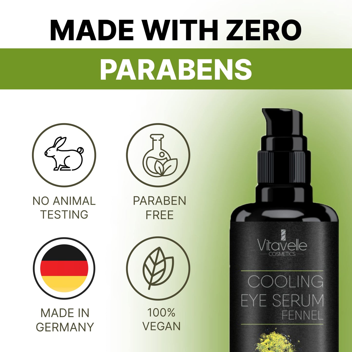 Eye Serum Under Eye Cream for Dark Circles and Puffiness – Cooling, Hydrating Under Eye Serum with Pure Fennel Extract – Eye Cream Anti Aging to Moisturize & Depuff – Zero Paraben Eye Gel by Vitavelle