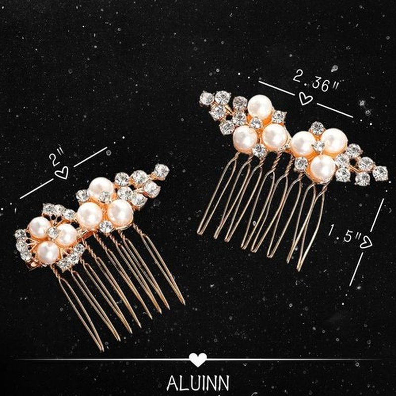 ALUINN Gold Bridal Hair Comb For Wedding Hair Accessories, Crystals Bridal Hair Comb Piece, Pearls Hair Piece for Brides, Women (Gold)