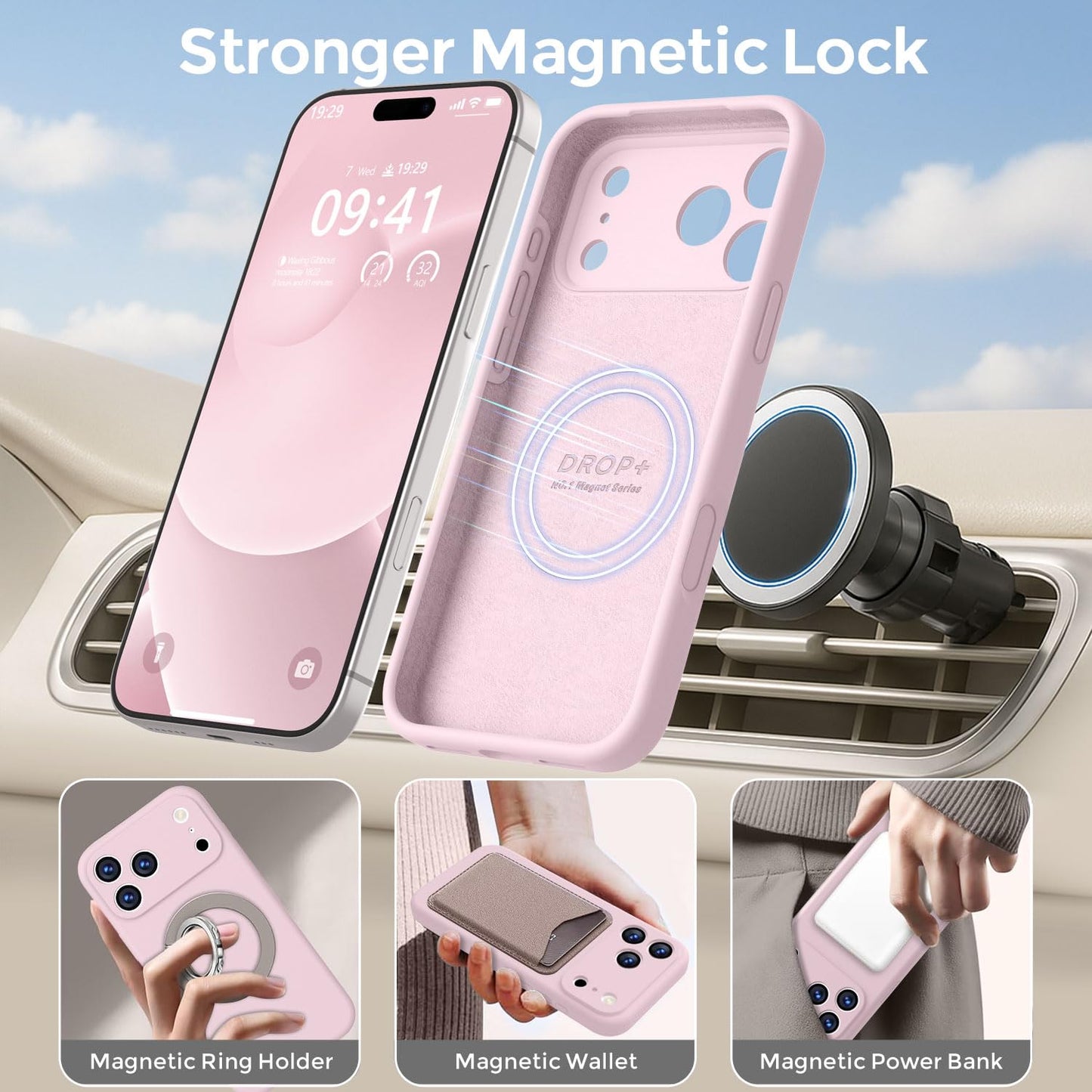 Ktele Magnetic for iPhone 17 Pro Max Case [Compatible with Magsafe] [Premium Silicone Satin-Smooth Touch] Slim Shockproof Anti-Scratch Microfiber Lining Case, 6.9 inch, Chalk Pink