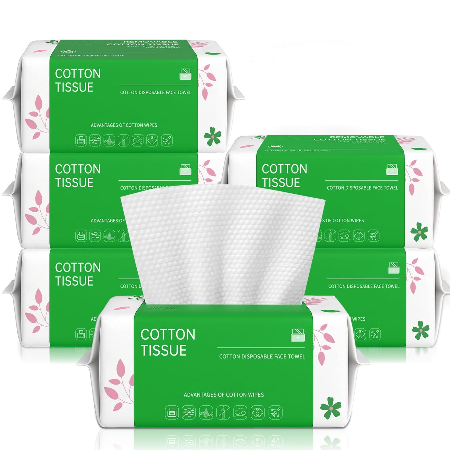 Disposable Face Towels 100 Count, Biodegradable Facial Towels for Sensitive Skin, Ultra Soft & Thick Face Cloth, Lint- free Dry Wipes for Makeup Remover, Skincare and Cleansing (6 Pack)