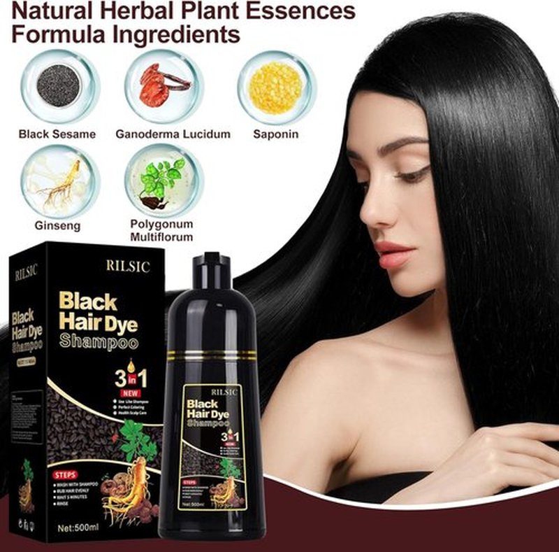 RILSIC Brown Hair Dye Shampoo 3 IN 1, Instant Hair Color Shampoo for Women Men -Natural Hair Dye Shampoo - Grey Hair Coverage, Black Hair Dye Coloring in Minutes(500ML, 17.6 Fl Oz) (Coffee）