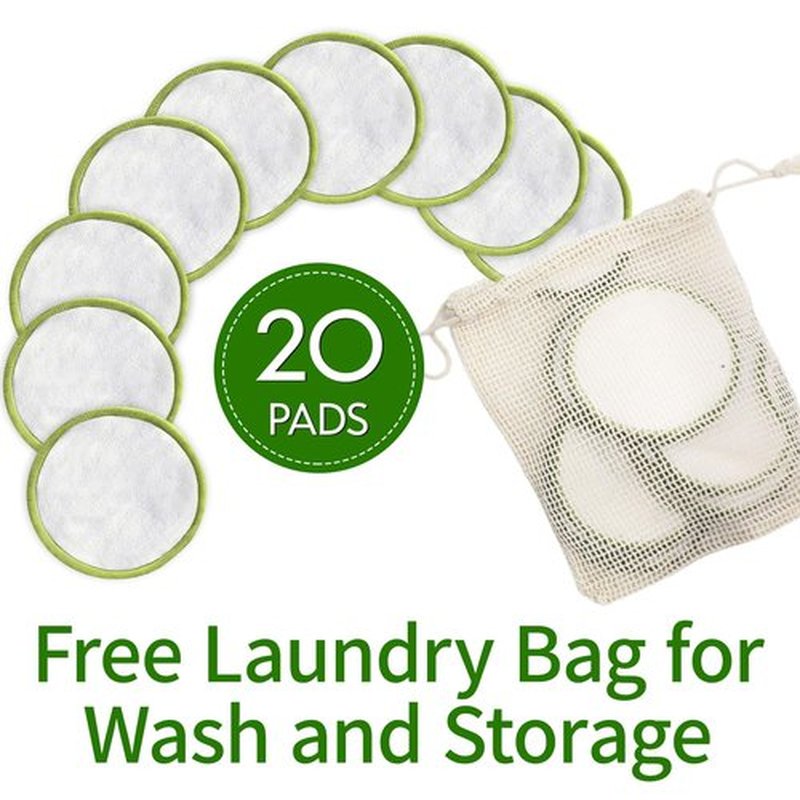 Sopurrrdy 20 Pack Reusable Makeup Remover Face Pads with Laundry Bag Washable Soft and Comfortable Cleaning Face Skin,Washable Bamboo Cotton Rounds (White)