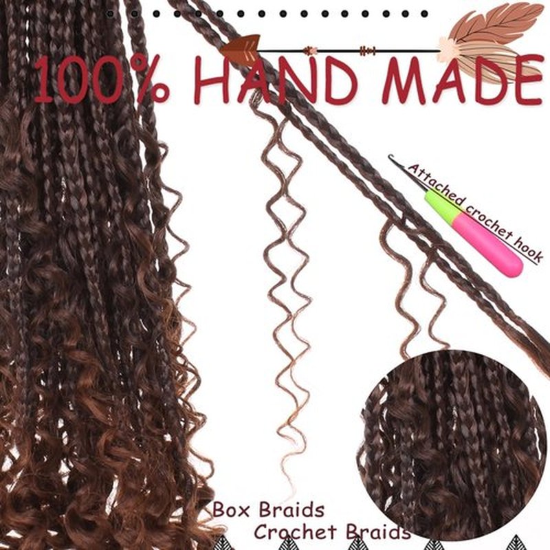 Beverlee 14 Inch Boho Box Braids 8 Packs Goddess Box Braids Crochet hair Braiding Hair Bohemian Hair Hippie with Curly Ends Messy Pre-looped Synthetic Crochet Braids for Black Women 128 Strands