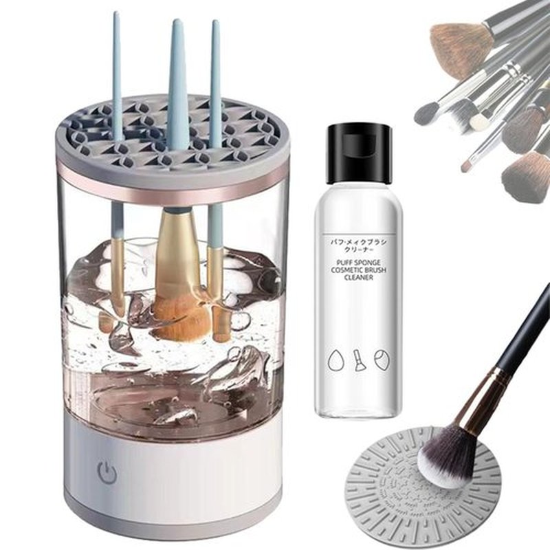 Rinse Hero Brush Cleaner, 2025 New Rechargeable Electric Makeup Brush Cleaner Machine, Beauty Swirl Cosmetic Brush Cleaner, Automatic Make up Brush Cleaner with Cleaning Agent (White, Plug-in)