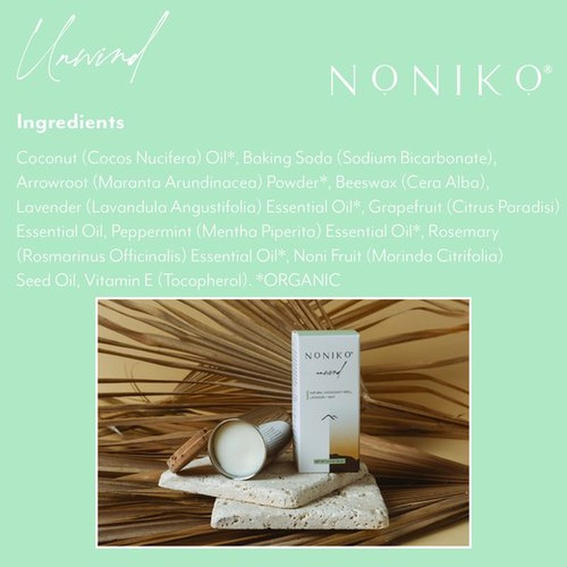 NONIKO - Natural Deodorant - UNWIND REFILL - Stainless Steel Refill - Aluminum Free, Paraben Free, Plastic Free - For Men & Women – Lavender and Mint