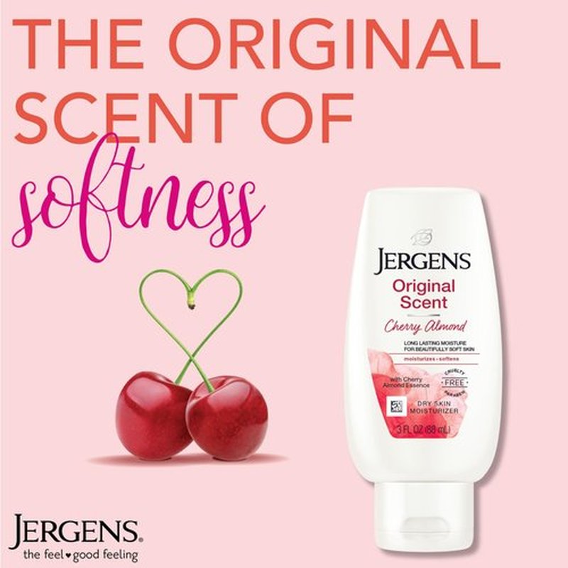 Jergens Original Scent Dry Skin Body Lotion, Hand and Body Moisturizer, Cherry Almond Essence, Dermatologist Tested, 2 Oz, Pack of 20