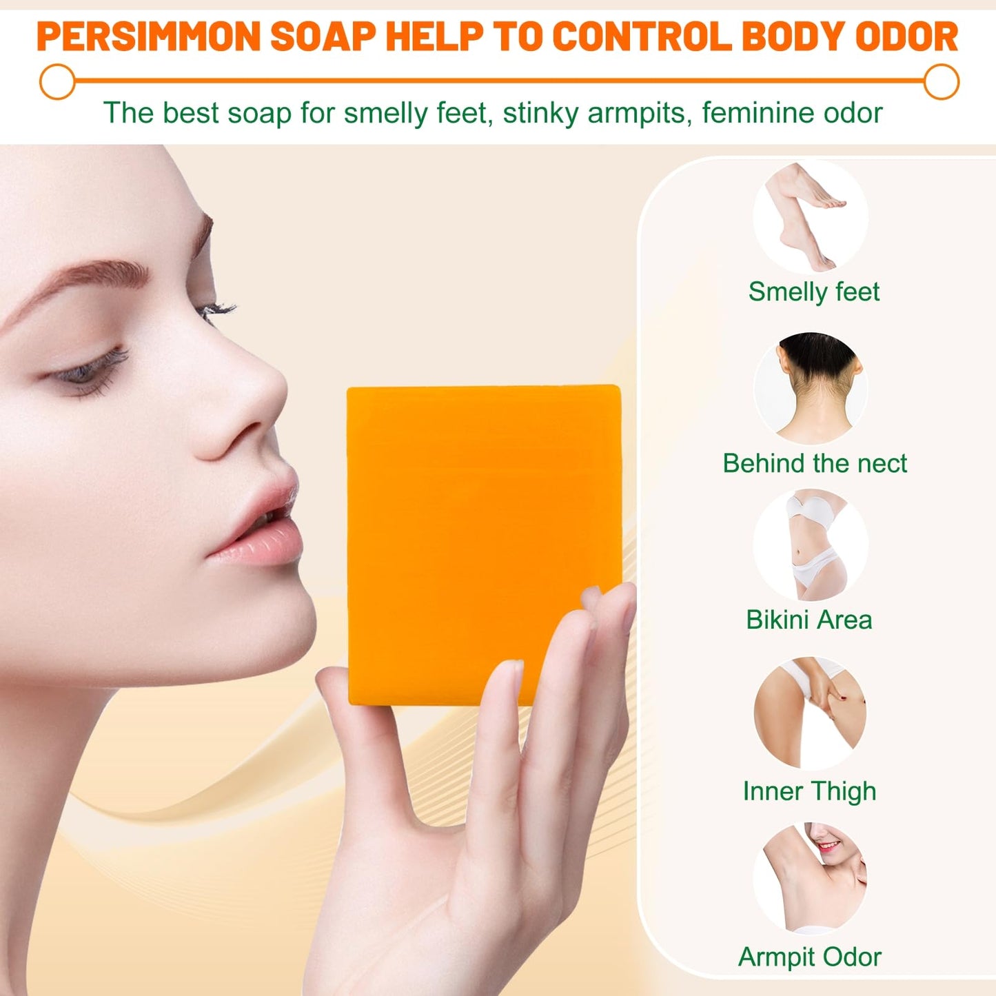tovaginsh 6Pack Persimmon Soap Bar for Old People Smell Body Odor Control – Natural Persimmon Body Wash for Eliminating Body Odor for Women & Men