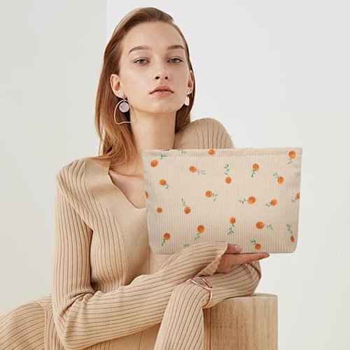 Wudimeitt Cosmetic bag Makeup bag Preppy Cute Corduroy Toiletry bag for women travel essentials (Yellow rose)