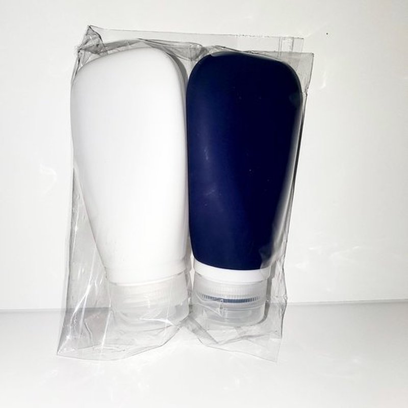 LYOB Travel Bottles for Toiletries, TSA Approved 3oz Leak Proof Silicone Refillable Squeeze Travel Size Containers BPA Free for Cleansers, Lotions, Shampoo 2pk (Navy Blue-White) Stocking Stuffers