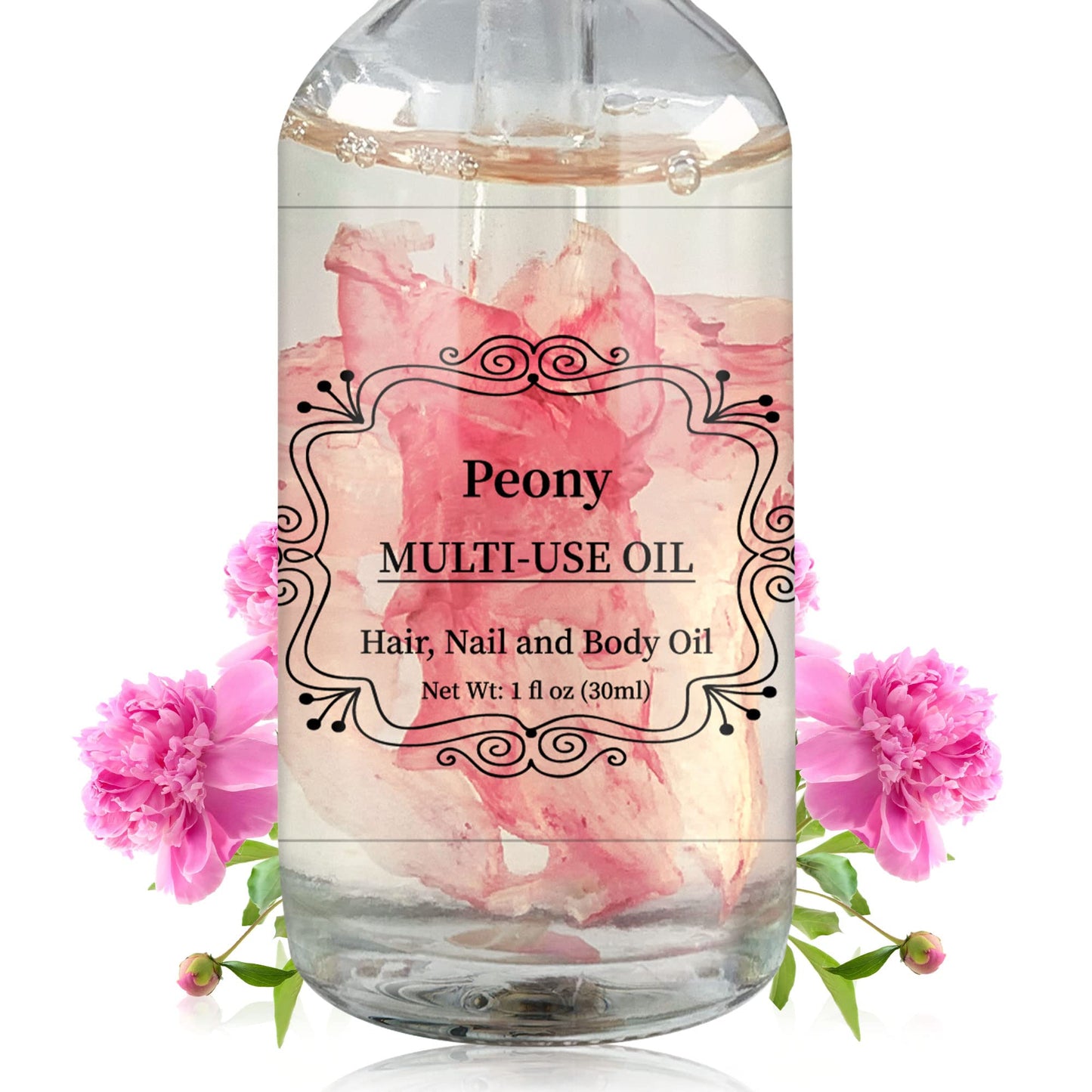 NP NATURES PHILOSOPHY Peony Multi-Use Oil for Face, Body and Hair - Plant Fragrant Essential Oil for Dry Skin, Scalp and Nails - 1 Fl Oz