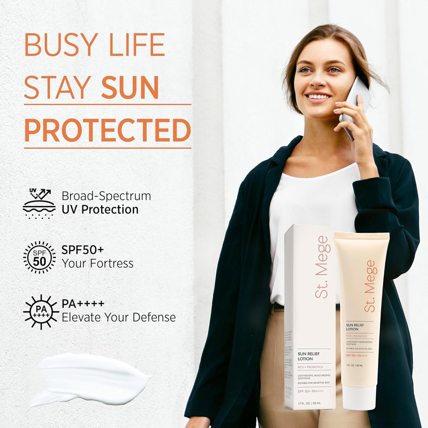 St. Mege Rice Korean Sunscreen: SPF 50+ PA++++, Daily Lightweight Face Sunscreen with Rice Extract & Probiotics - No White Cast, Non-Greasy Sun Block for Sensitive Skin, Travel Size (60ml)