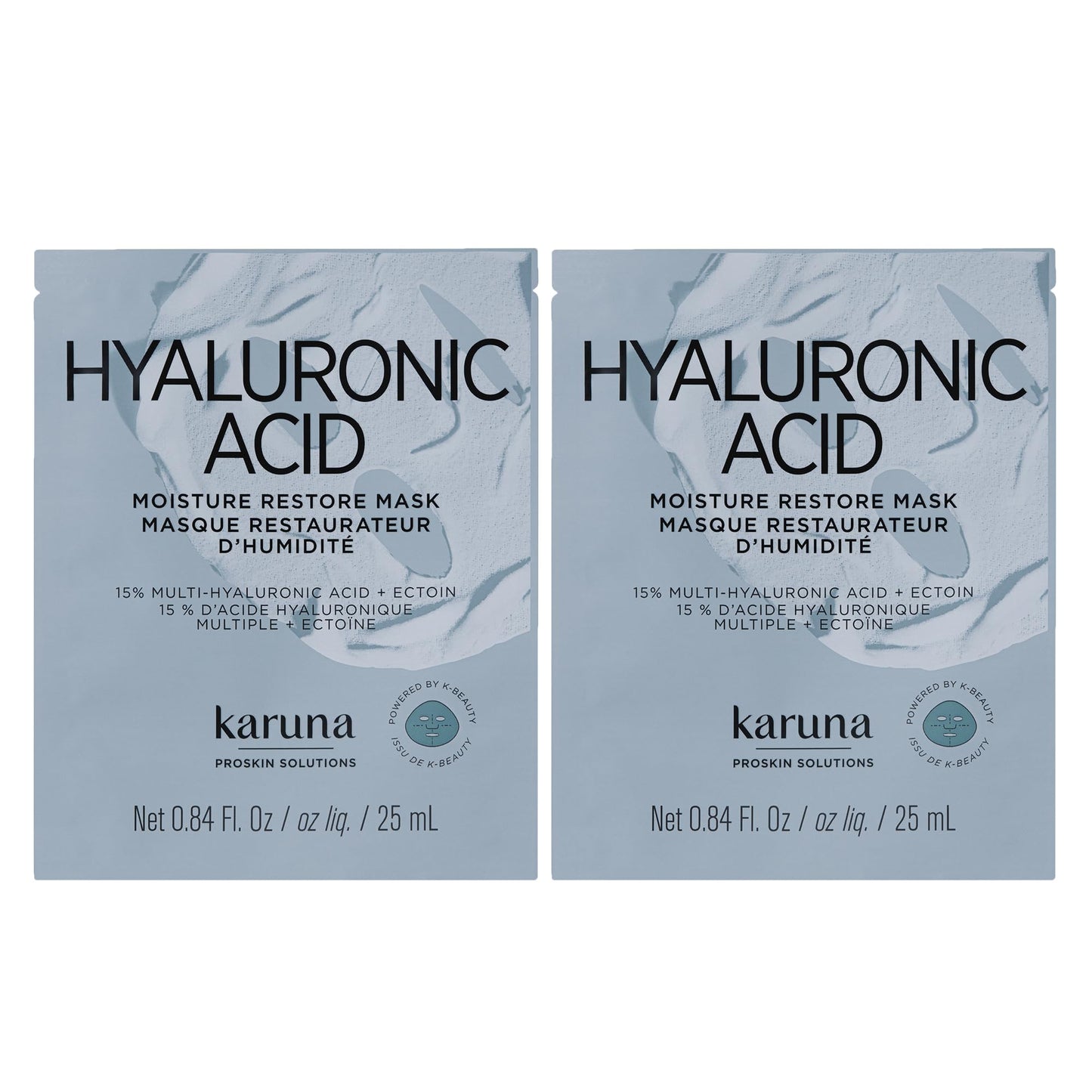Karuna Hyaluronic Acid Pro Face Mask 2-Pack - K-Beauty Hydrating Sheet Masks with 15% Multi-Hyaluronic Acid, Ectoin, 5% Niacinamide & Panthenol - Biodegradable Japanese Cotton Hydration Treatment