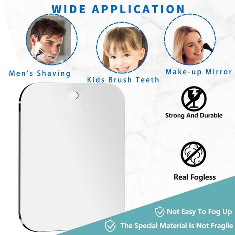 Shower Mirror Fogless for Shaving, Medium 8 x 5.5 in Mirror for Wall Hanging, Frameless Portable Travel Camping Mirrors Shatterproof Handheld Locker Shave Mirror Makeup Plastic Anti Fog Free Bathroom