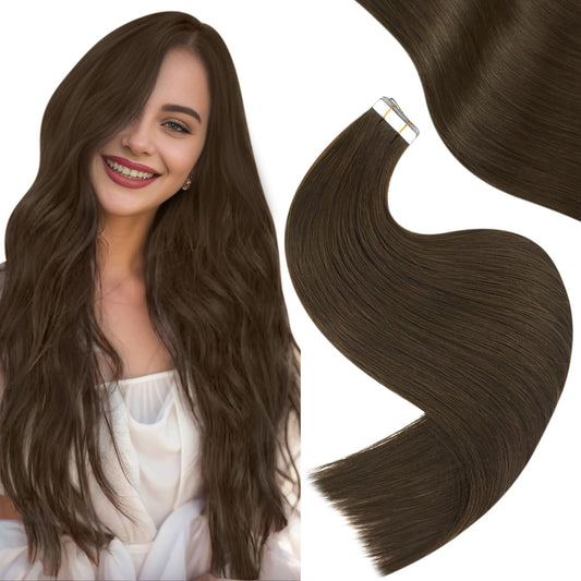 Easyouth Tape in Hair Extensions Human Hair Brown Tape ins Human Hair Extensions Darkest Brown Real Hair Tape in Extensions Human Hair Straight 12 Inch 30g 20pcs #2