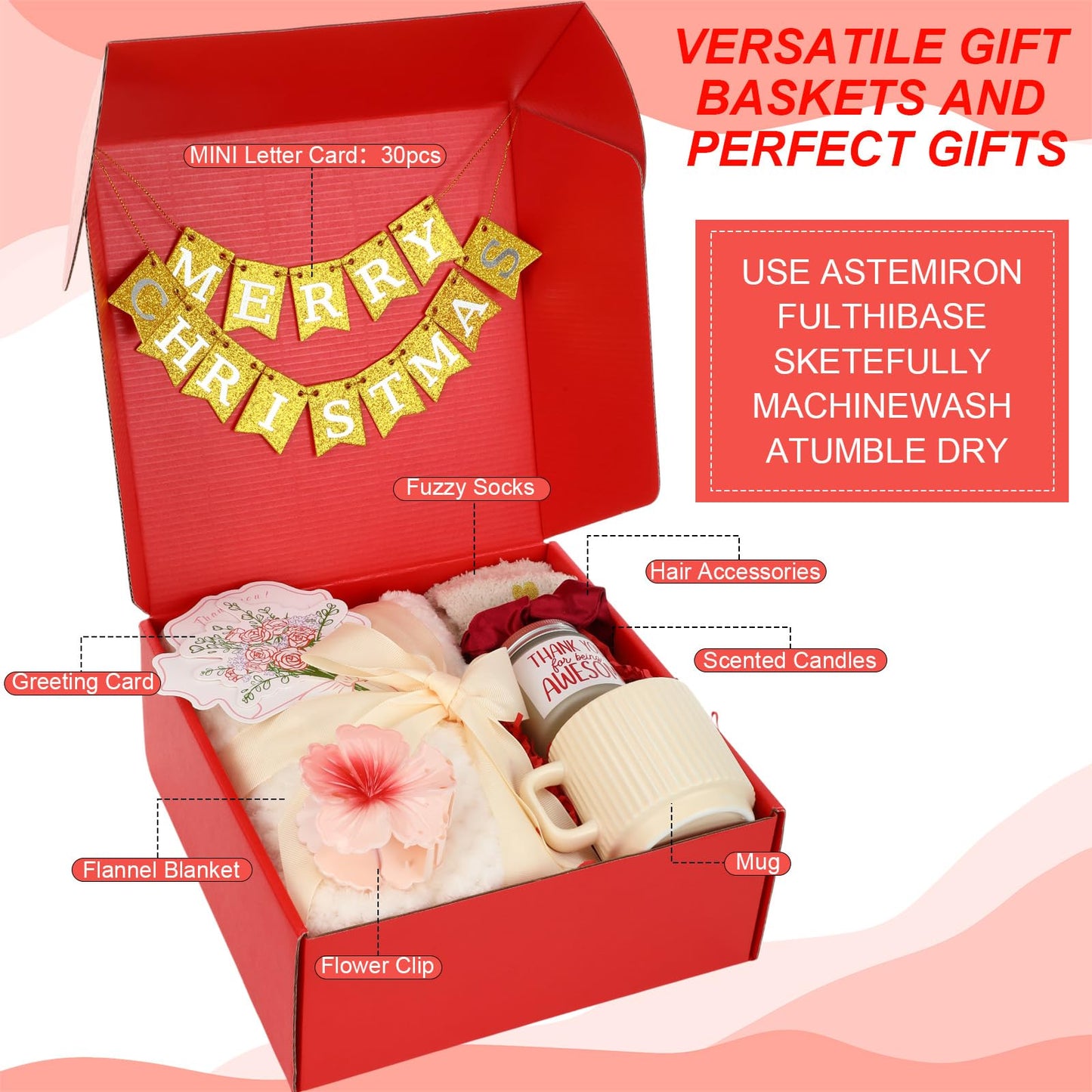 Zopeal Birthday Gifts Baskets for Women with Custom Banner, Gifts Relaxing Spa Package Thank You Box for Her Mom Sister Friend Wife Teacher Coworker(Red)