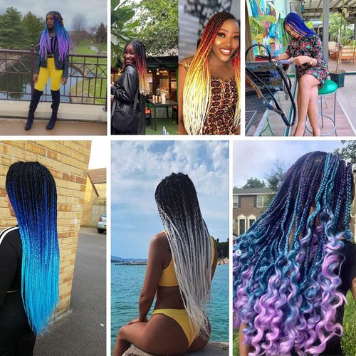 Pre Stretched Braiding Hair Extensions 30 Inch 6 Packs Long Professional Crochet Twist Braids Hair High Temperature Synthetic Fiber Yaki Texture(30",purple-lake blue-light purple)