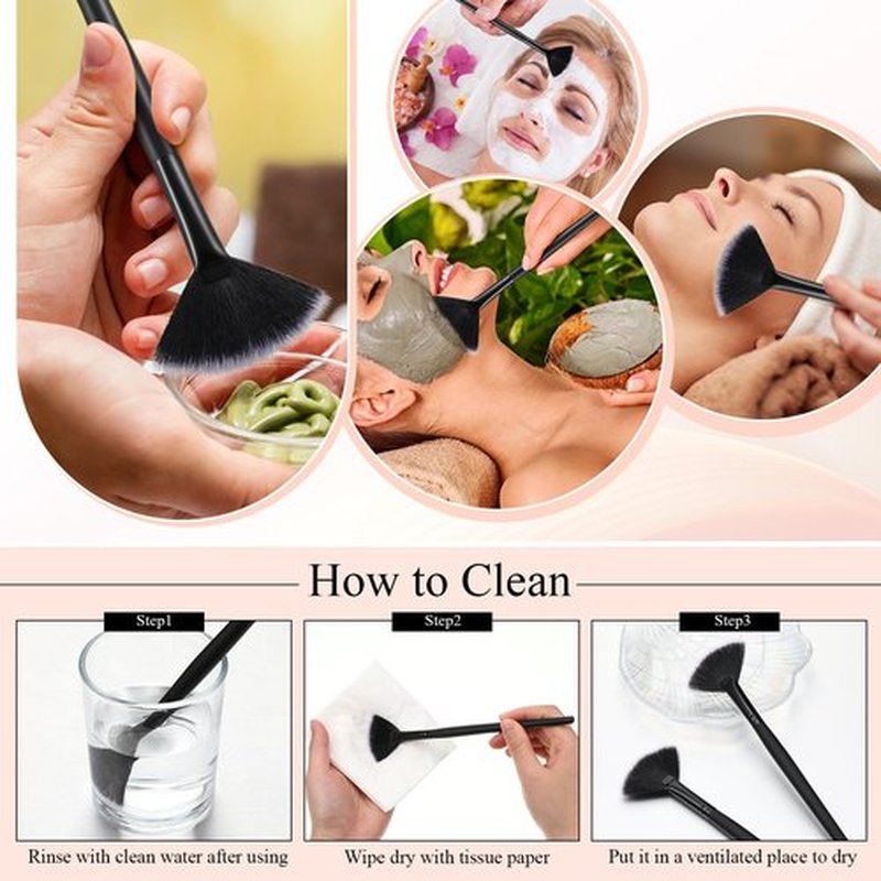 Maitys 9 Pieces Facial Brushes Fan Mask Brushes, Soft Facial Applicator Brushes Tools for Peel Glycolic Mask Makeup for Mud Cream (Full Black)