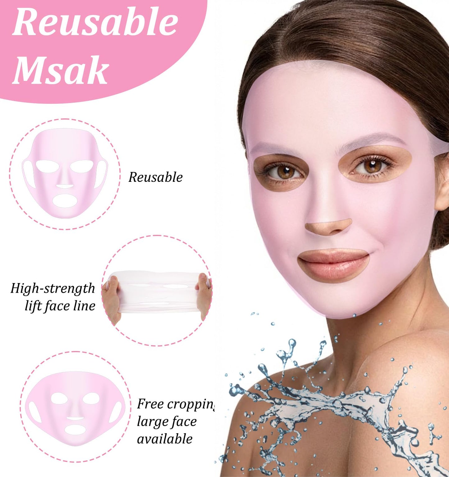 ValueBargain 3Pcs Silicone Facemask Holder Reusable, Silicone Face Mask Holder Firming Facemask Holders for Sheet Masks, Wet Locking Avoid Evaporation Skincare Beauty Tool Pink Gold White