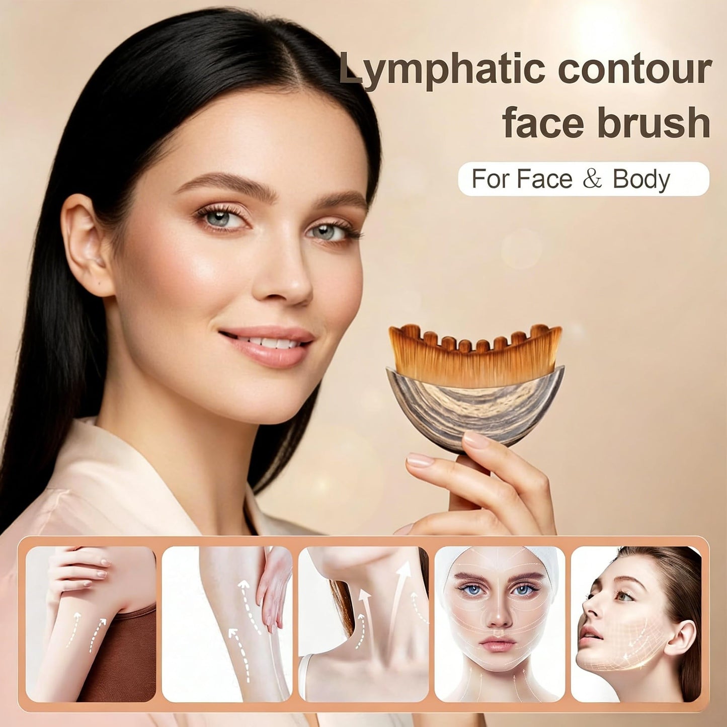 2-Pack Lymphatic Contour Face Brush, Lymphatic Drainage & Contour Face Massage Brush Set for Gua Sha, Puffiness Reduction, Glowing Skin, Gentle Daily Facial and Body Massage Tool