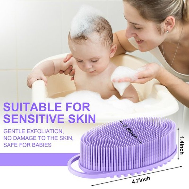 Metene Silicone Exfoliating Body Scrubber with Loop, Body Scrubber for Men and Women, Silicone Loofah for Shower, Soft Silicone Body Scrubber for Shower and Bath Skincare Routine (Purple)