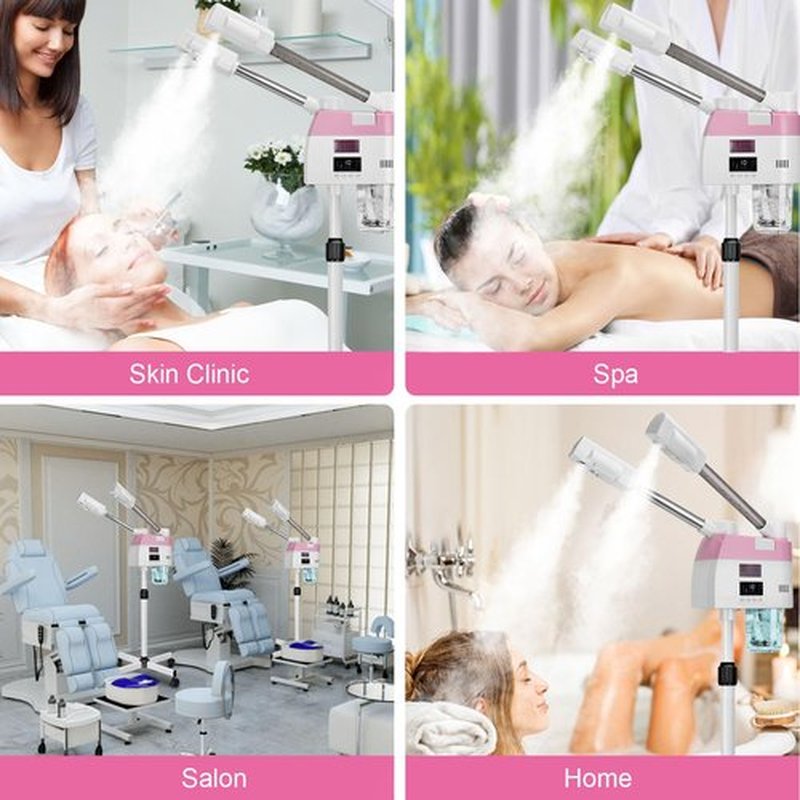 Professional Facial Steamer for Esthetician,2 in 1 Facial Steamer with Hot&Cool Mist, Height Adjustable Face Steamer, Pink Ozone Facial Steamer for Home Salon Spa