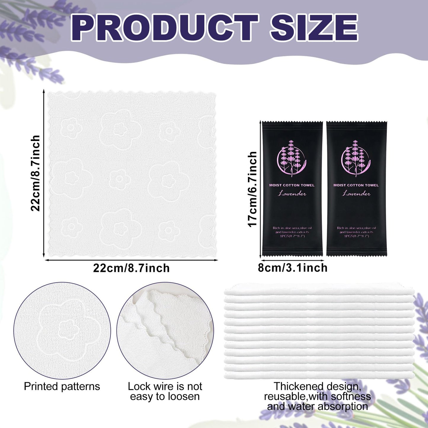 Moist Cotton Towel Bulk Moist Towelettes Individually Wrapped,White Towel Services,Refreshment Pre Moistened Towels for Dentist Travel Sport Party Hotel （Lavender,200)
