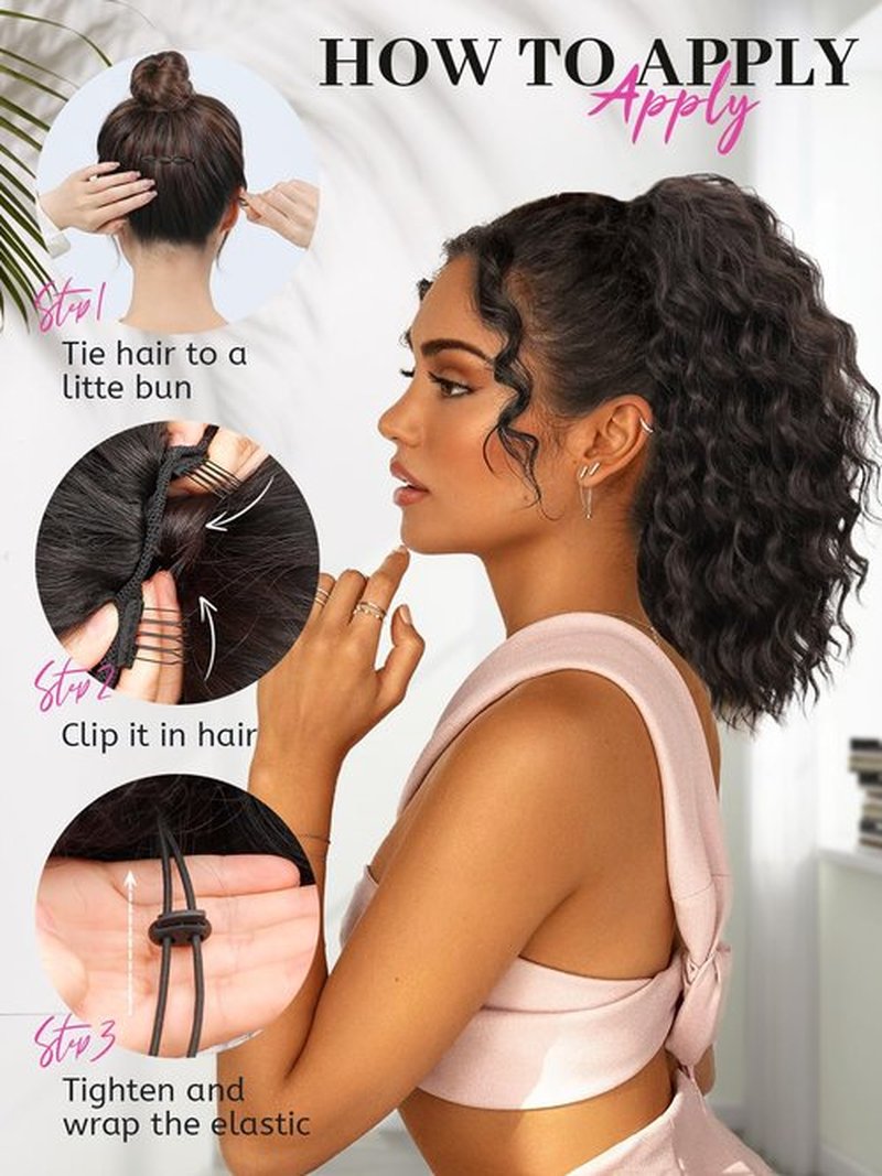 Isaic Ponytail Extension 12 Inch Long Wavy Curly Ponytails Drawstring Ponytail for Black Women Natural Black Pony Tails Hair Extensions Synthetic Hairpiece for Daily Use