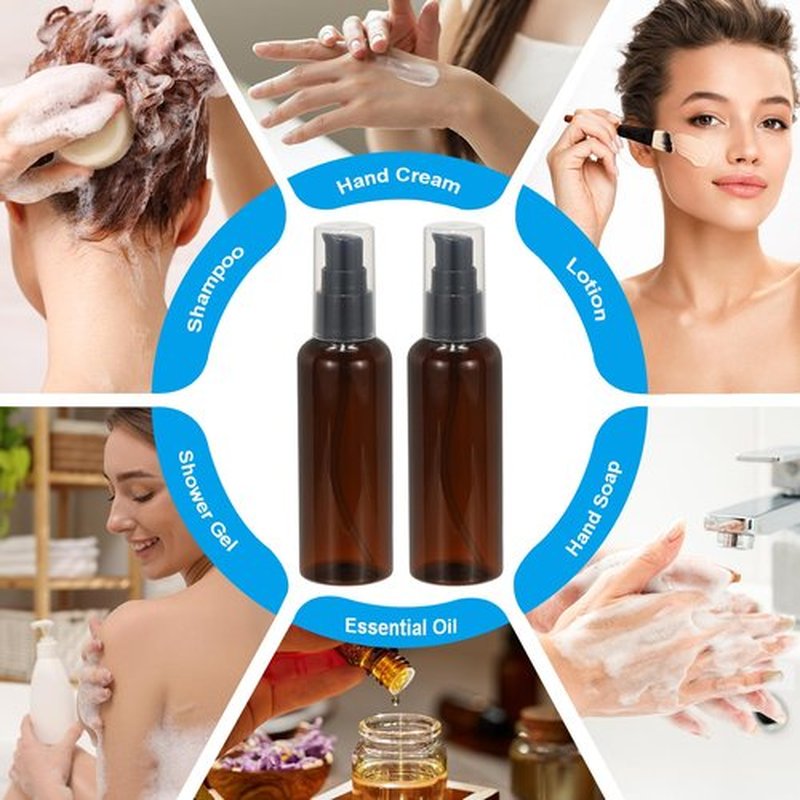 PATIKIL Travel Pump Bottles, 6 Pcs 3.4Oz(100ml) Leak Proof Refillable Empty Dispenser Container Squeeze Bottle with Pump for Shampoo Toiletries Lotion Cream, Brown