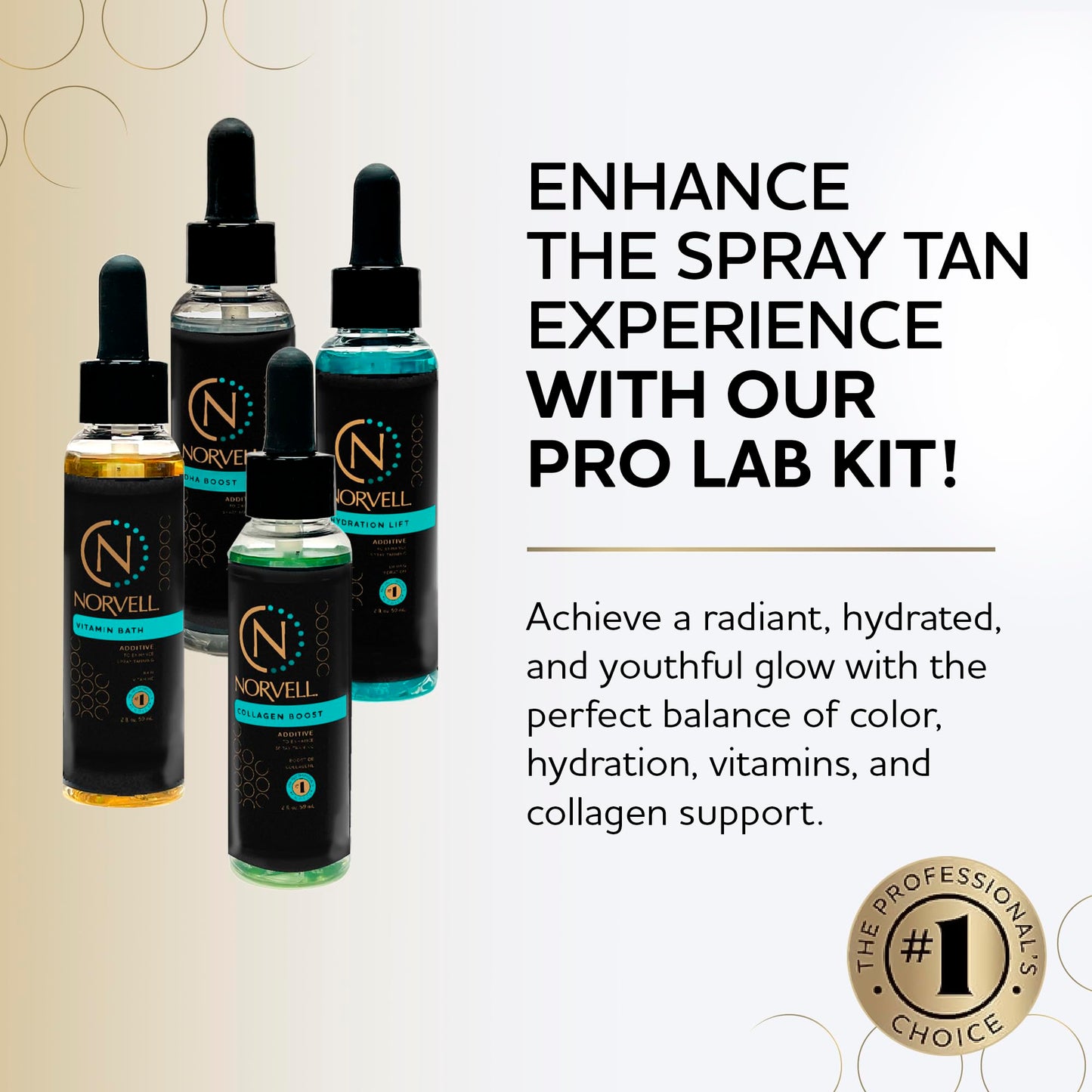 Norvell Pro Lab Kit – Professional Spray Tan Additives with DHA Boost, Hydration Lift, Collagen Boost & Vitamin Bath – Custom Sunless Tanning Results