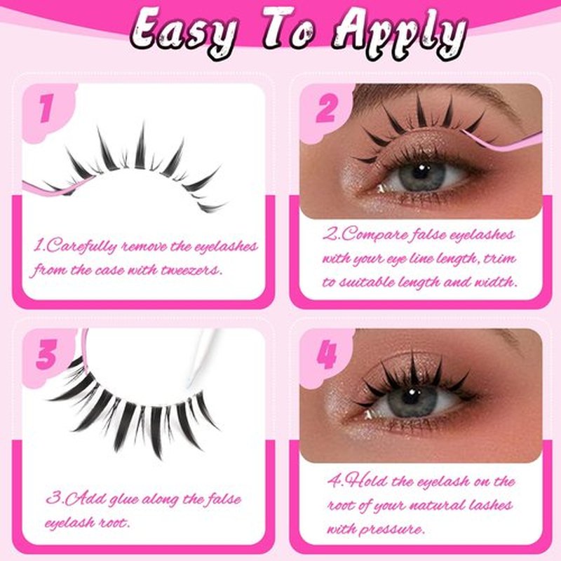 Veleasha Manga Lashes Wet Look False Eyelashes 100% Handmade Eyelashes Anime Fake Lashes Lightweight False Lashes with Soft Clear Band 5 Pairs Pack (Demon)