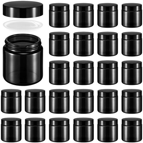 Norme 24 Pcs 4 oz Glass Jars with Lids Leakproof Round Airtight Jars Empty Cosmetic Jars with Inner Liners Lid for Storing Lotions Powder Ointments Candle Making (Black)