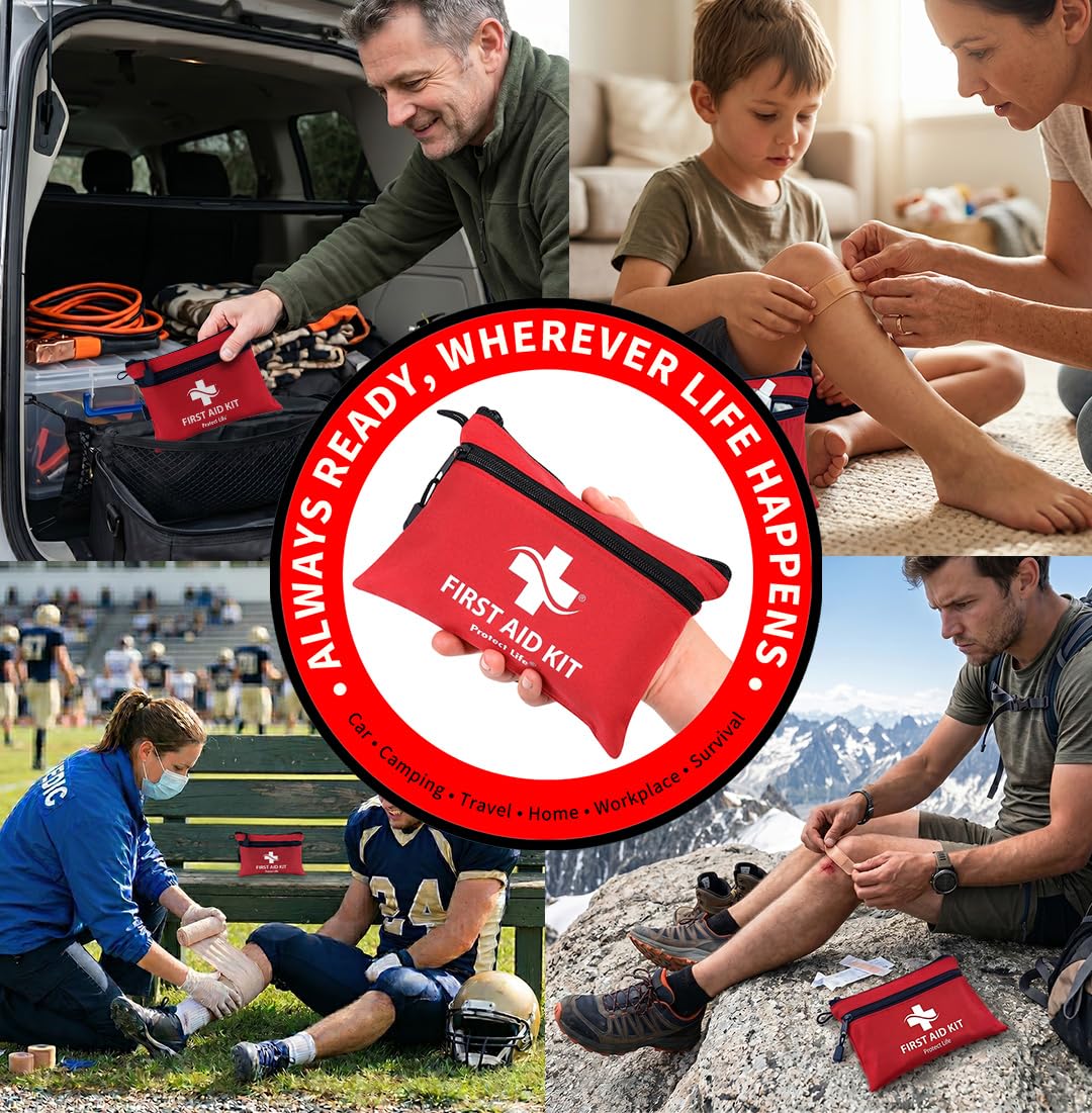 Protect Life Survival First Aid Kit for Home/Business, Camping Survival Kits | Mini Travel First Aid Kit | Camping Equipment | Small Kits for Car | Outdoor Emergency Survivals Pack - 85pcs
