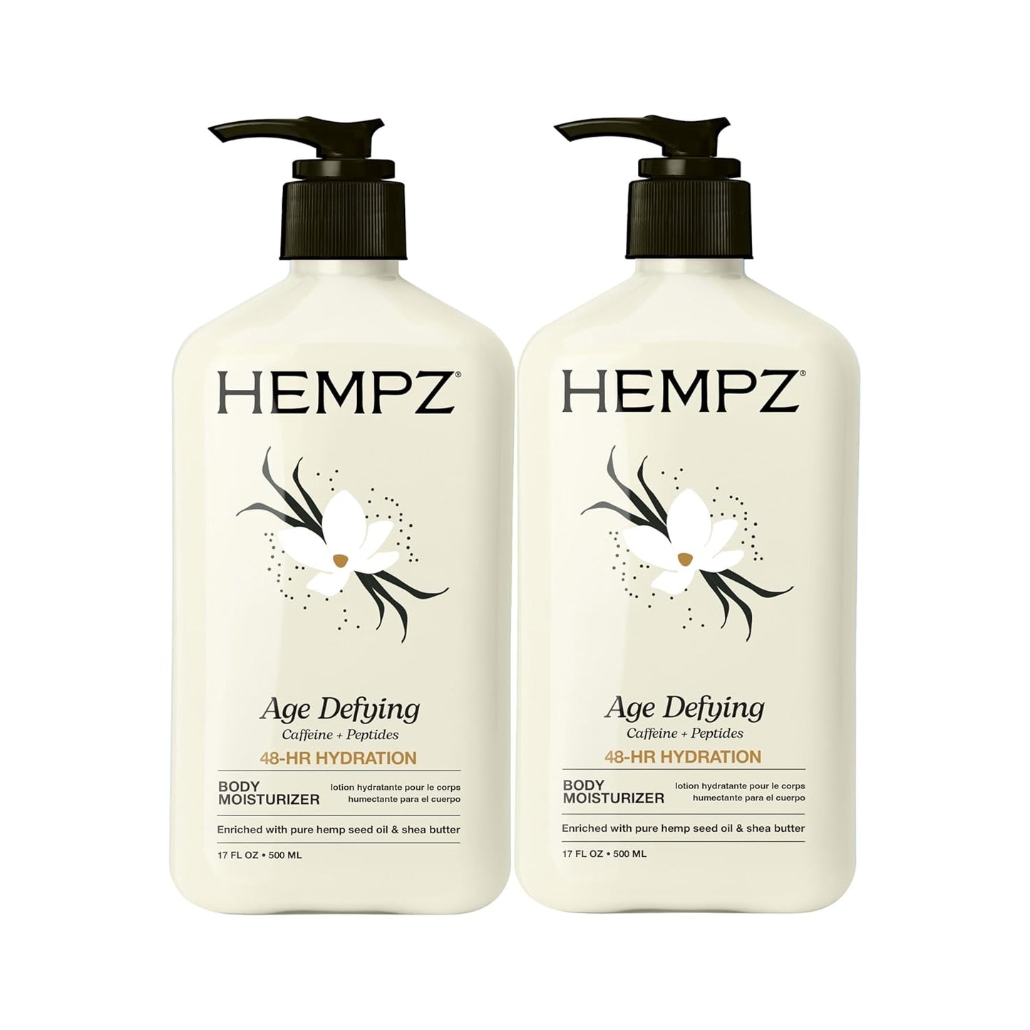 Hempz Age Defying Body Moisturizer - Shea Butter Anti-Aging Lotion | 17 Fl Oz, 2 Pack Bundle