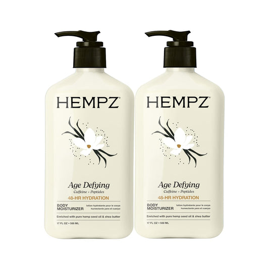 Hempz Age Defying Body Moisturizer - Shea Butter Anti-Aging Lotion | 17 Fl Oz, 2 Pack Bundle