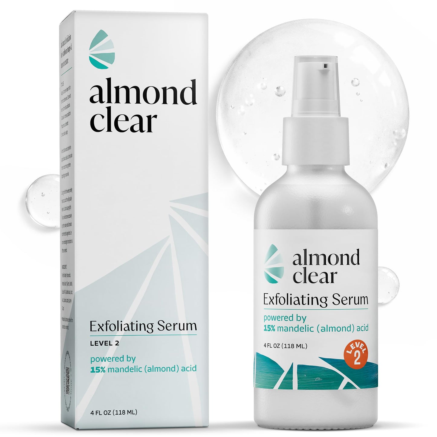 Almond Clear Level 2 Serum | Mandelic Acid Body Serum for Acne, Folliculitis, Aging Skin, Ingrown Hairs, Dark Spots on Face, Chest, Butt, Back, Thighs, Arms | 4 oz