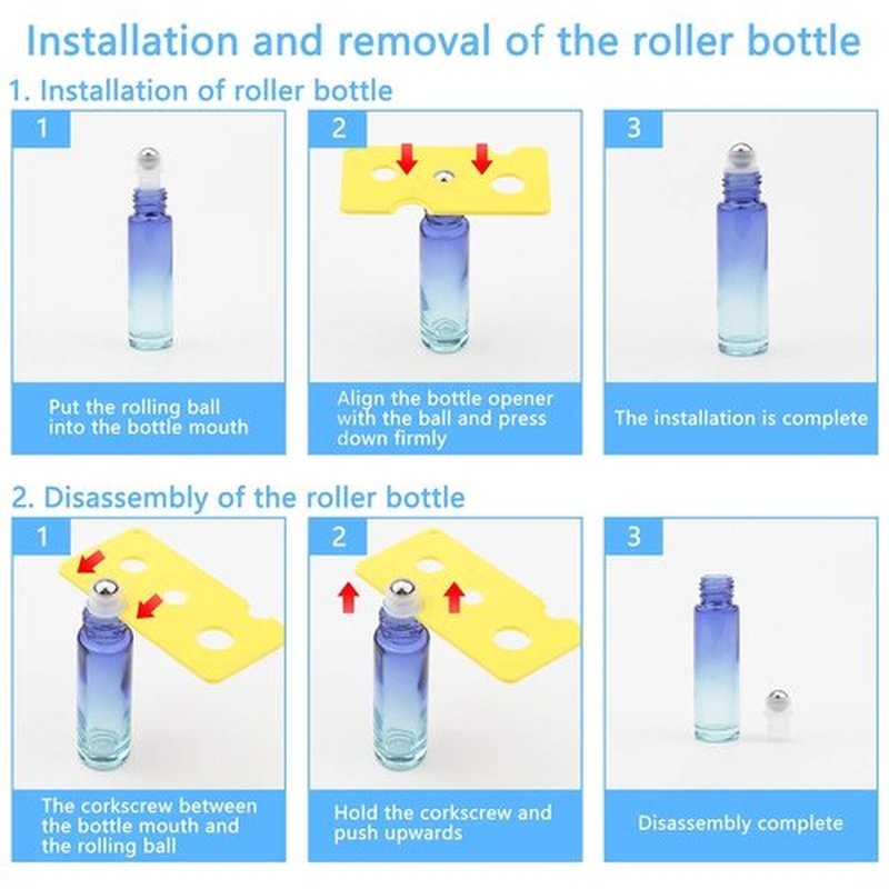 Newzoll 8 Pcs Glass Roller Bottles Essential Oils Perfume Roll on Bottles 10 ml (1/3 oz) Blue Gradient Rolling Bottles Vials Container for Oils Lip Balms