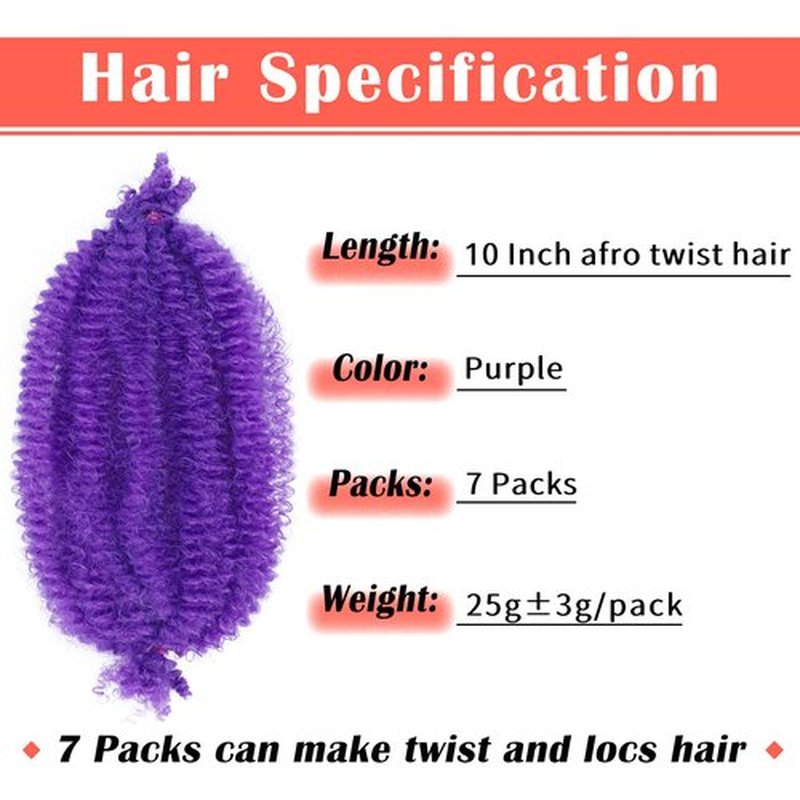 Marley Hair 10 Inch 7 Packs Purple Marley Twist Braiding Hair for Soft Locs Crochet Hair Pre Separated Springy Afro Twist Hair Cuban Twist Hair Pre Fluffed Spring Twist Hair Extensions (10",Purple)
