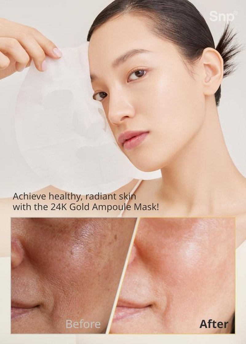 [K Beauty Snp] 24K Gold Ampoule Sheet Mask | Aging Prevention Face Mask | For Tightening, Hydrating, and Nourishing | Korean Skin Care | Overnight Face Masks | Moisturizing Sheet Mask | 10 Sheets