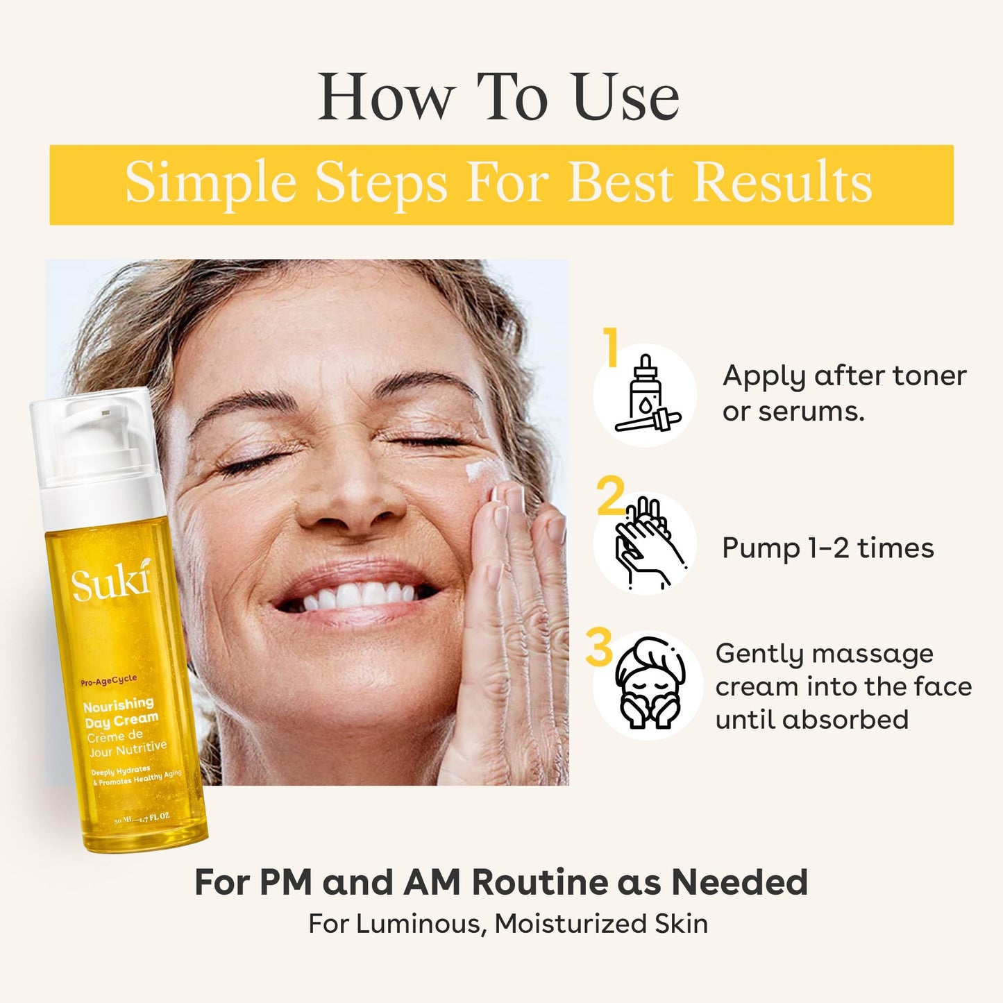 Suki Nourishing Face Cream for Women - Luxurious Facial Cream for Deep Skin Hydration, Boost Firmness, Anti Aging Skin Care, Reduce Fine Lines & Wrinkles with Vitamin C & Collagen Peptides - 4 Oz.