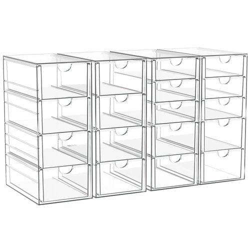 4 Pack Acrylic Makeup Organizer with 18 Drawers, Clear Storage Drawers, Bathroom Counter Organizer, Plastic Storage Bins For Vanity, Undersink, Pantry, Home Organization and Storage