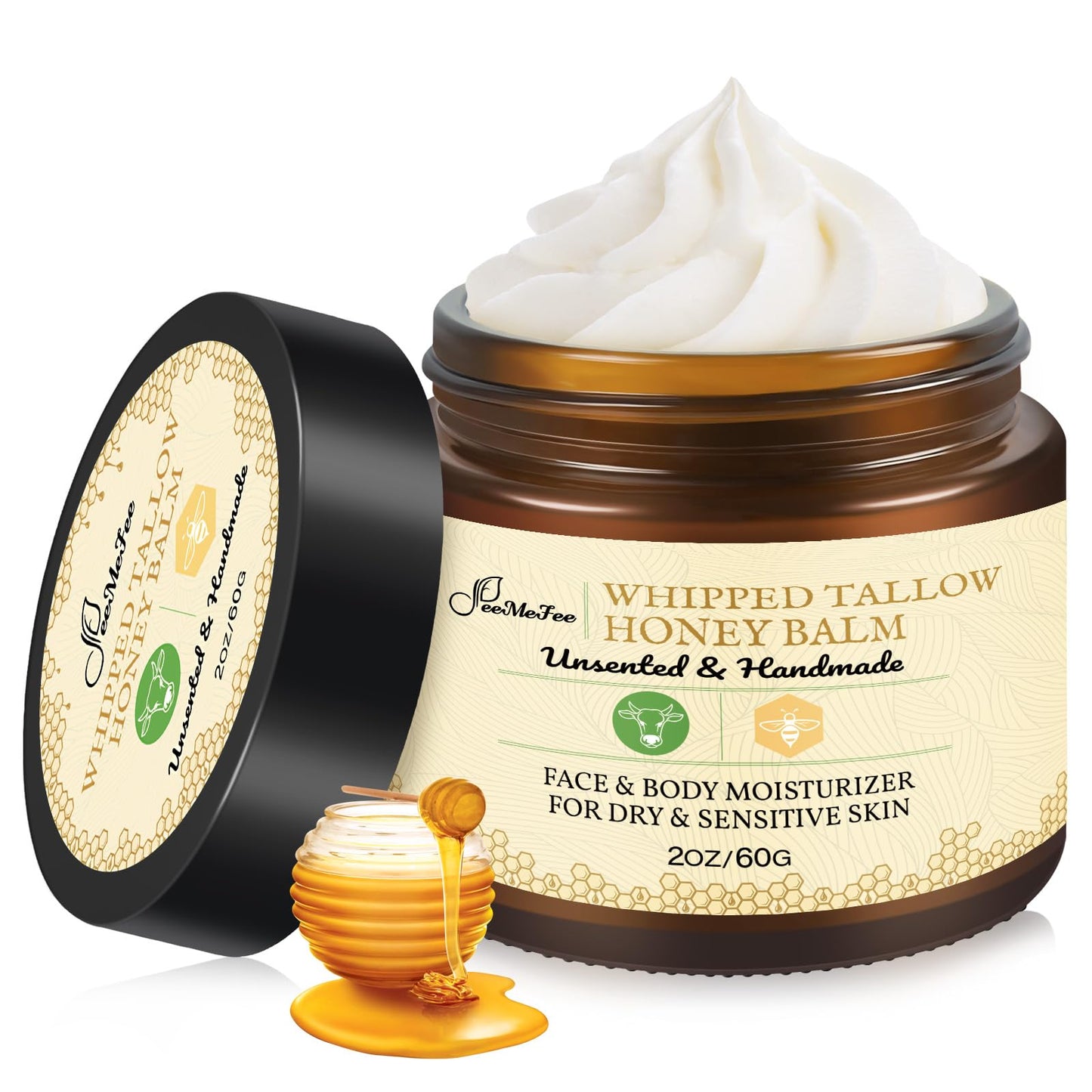 Beef Tallow for Skin, Tallow And Honey Balm, Unscented Tallow Face Moisturizer, Beef Tallow for Face, Organic Grass Fed Beef Tallow Balm, Whipped Beef Tallow Lotion Face Cream