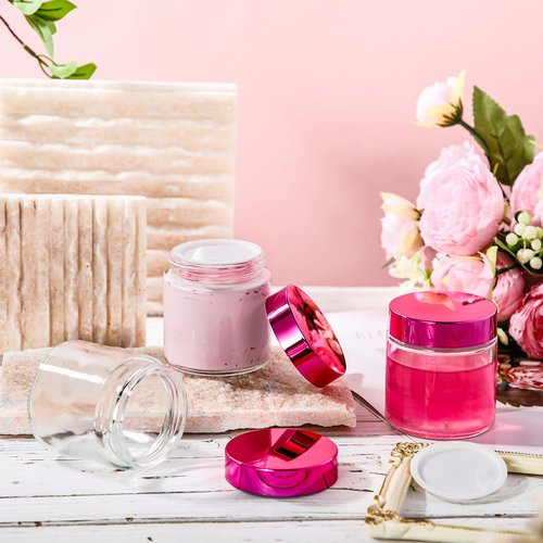 Norme 24 Pcs 4 oz Glass Jars with Lids Leakproof Round Airtight Jars Empty Cosmetic Jars with Inner Liners Lid for Storing Lotions Powder Ointments Candle Making (Rose Gold)