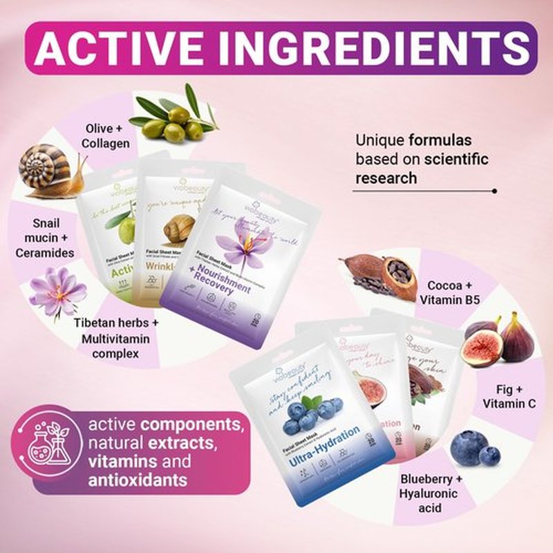 VIABEAUTY 12 Pack of Sheet Face Masks Skincare - Collagen Face Mask Sheets with Hyaluronic Acid, Vitamin C, Snail Mucin - Facial Sheet Mask for Hydrating, Rejuvenating, Moisturizing