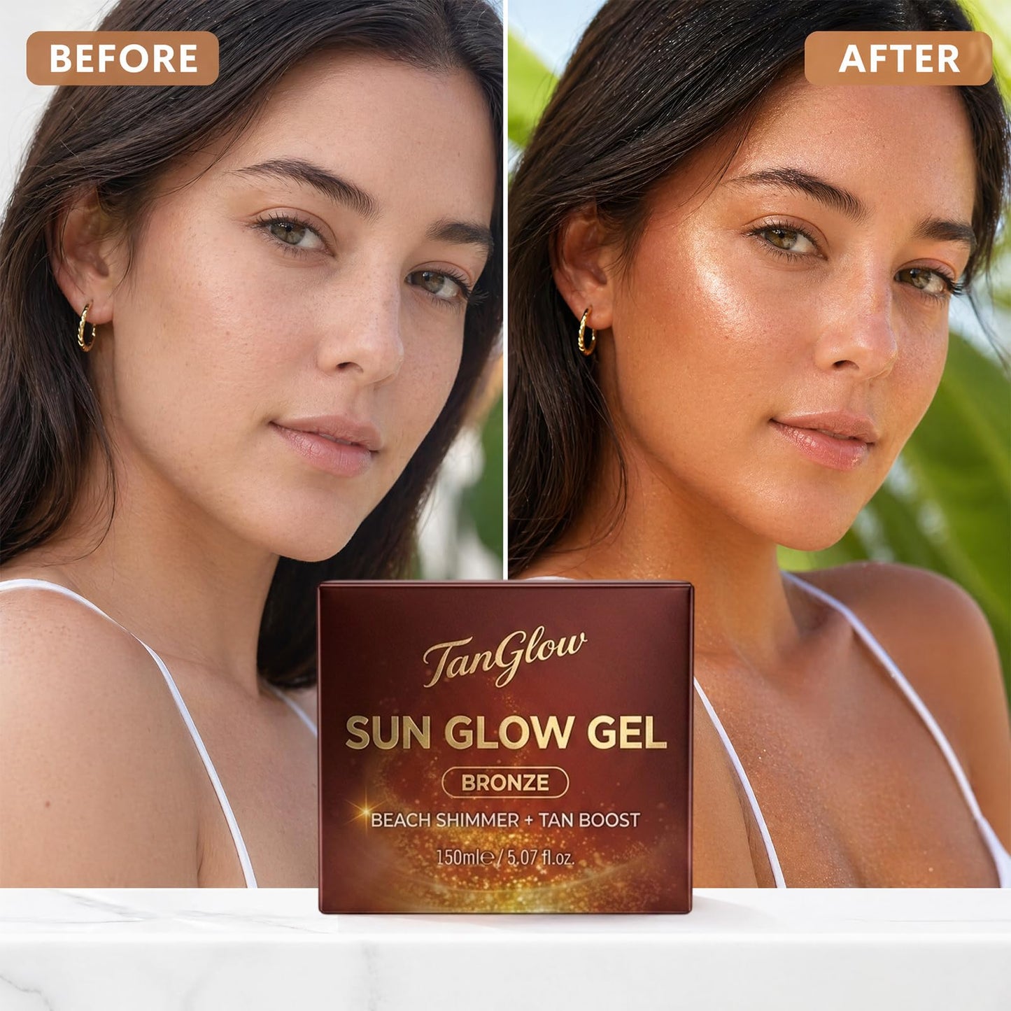 Carotene Bronze Tanning Gel, 150ml / 5.07 fl. oz, Beach Shimmer & Tan Boost with Carrot & Coconut Oil, Instant Glow Hydrating Formula for All Skin Types