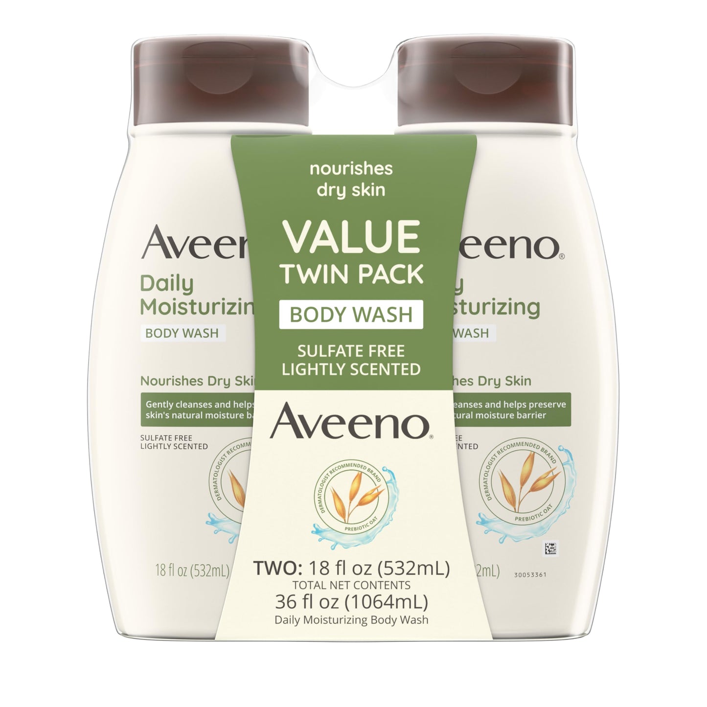 Aveeno Daily Moisturizing Body Wash Cleanser & Shaving Gel for Men & Women, Clean-Rinsing for Softer & Smoother Skin, Gentle & Lightly Scented, 18 fl. Oz, Pack of 3