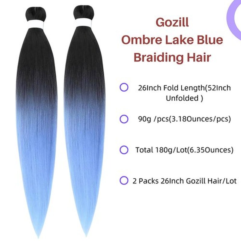 Blue Ombre Braiding Hair Pre Stretched Knotless Braiding Hair Synthetic Black Lake Blue Box Braid Hair Extension for Braiding (Pack of 6)