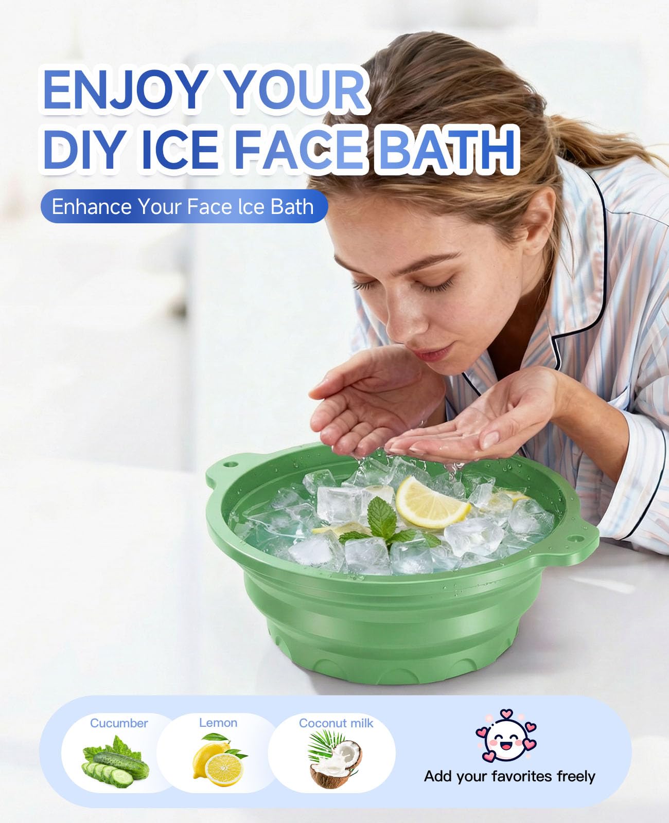 Face Bowl for Ice with Built-in Ice Tray – Collapsible Silicone Facial Ice Bath Bowl for Cold Plunge Therapy, Skin Tightening & Acne Relief – Portable Spa Tool for Home & Travel（Green