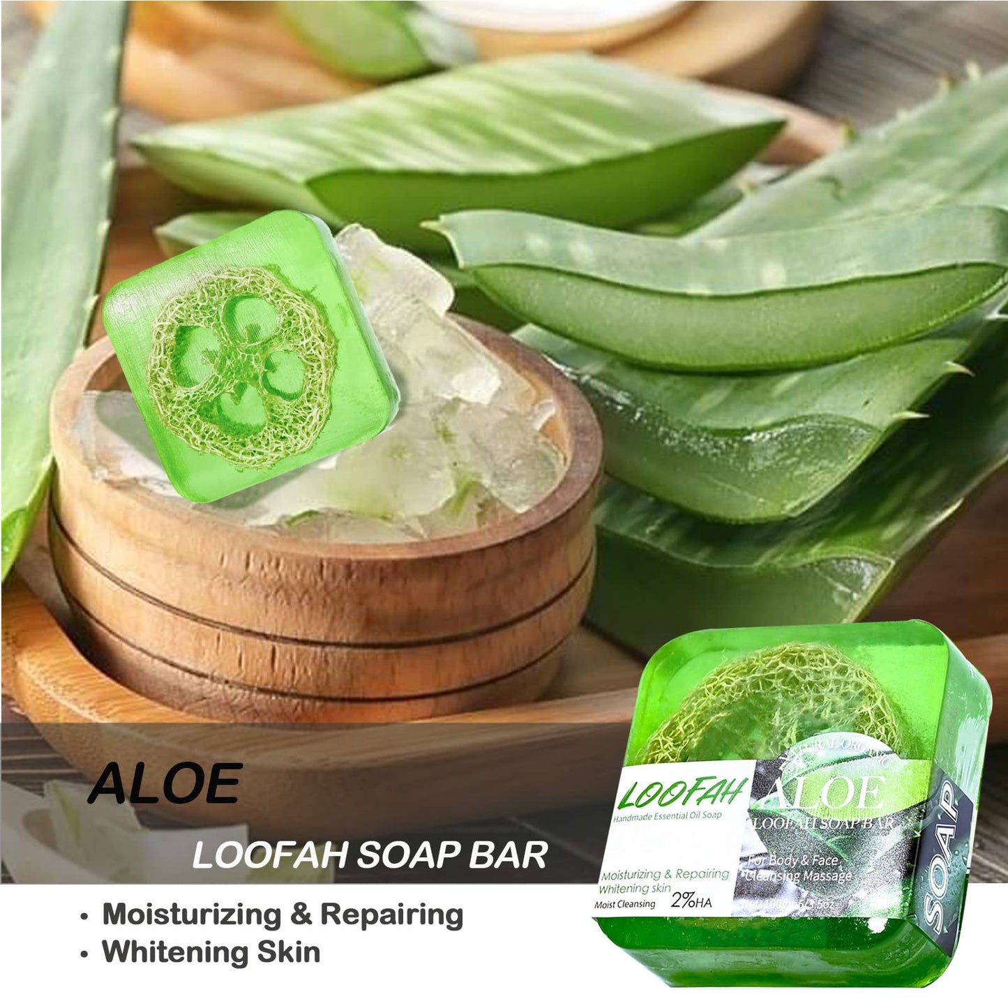 Natural Loofah Soap Bar 4PCS,Exfoliating Natural Soap with Loofah Inside-[Turmeric,Aloe,Rose,Coconut Milk],Moisturizing Handmade Soap for Face and Body