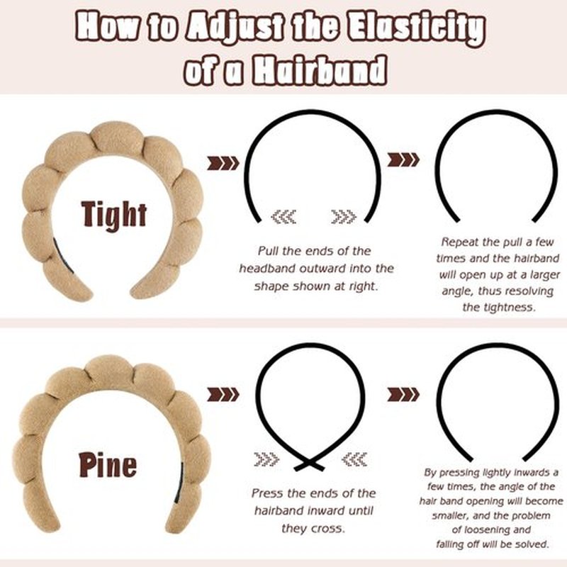 Zkptops Spa Headband for Washing Face Wristband Set Sponge Makeup Skincare Terry Cloth Bubble Soft Get Ready Hairband for Women Girl Puffy Padded Headwear Non Slip Thick Hair Accessory(Brown)